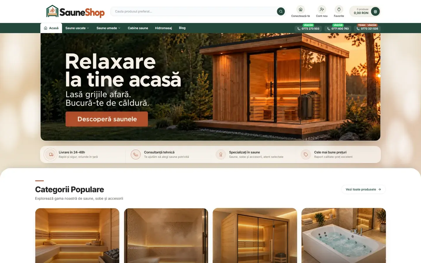 Captură a site-ului sauneshop.ro